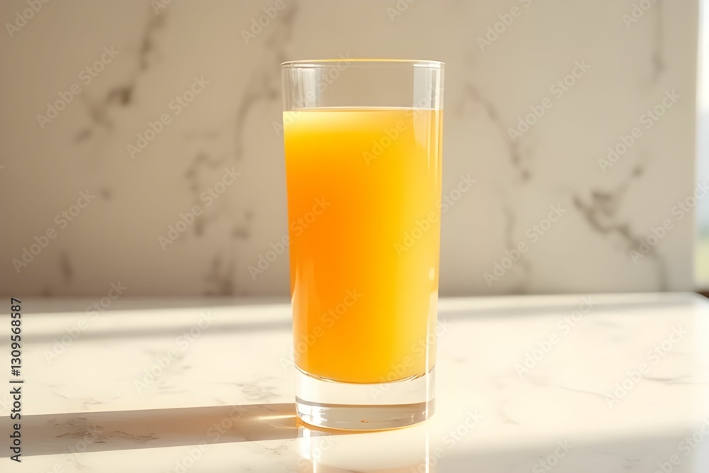 Fototapeta premium Fresh orange Juice in glass on marble table