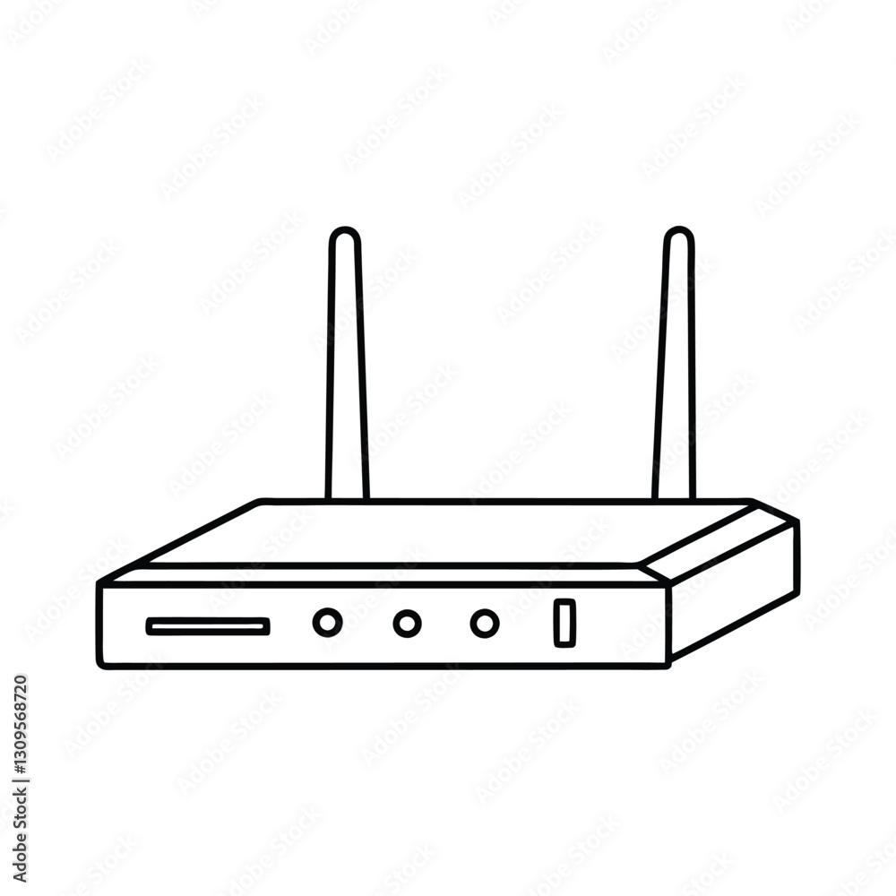 A clip art of cyberspace Wi-Fi router outline on white background A clip art of cyberspace Wi-Fi router outline on white background