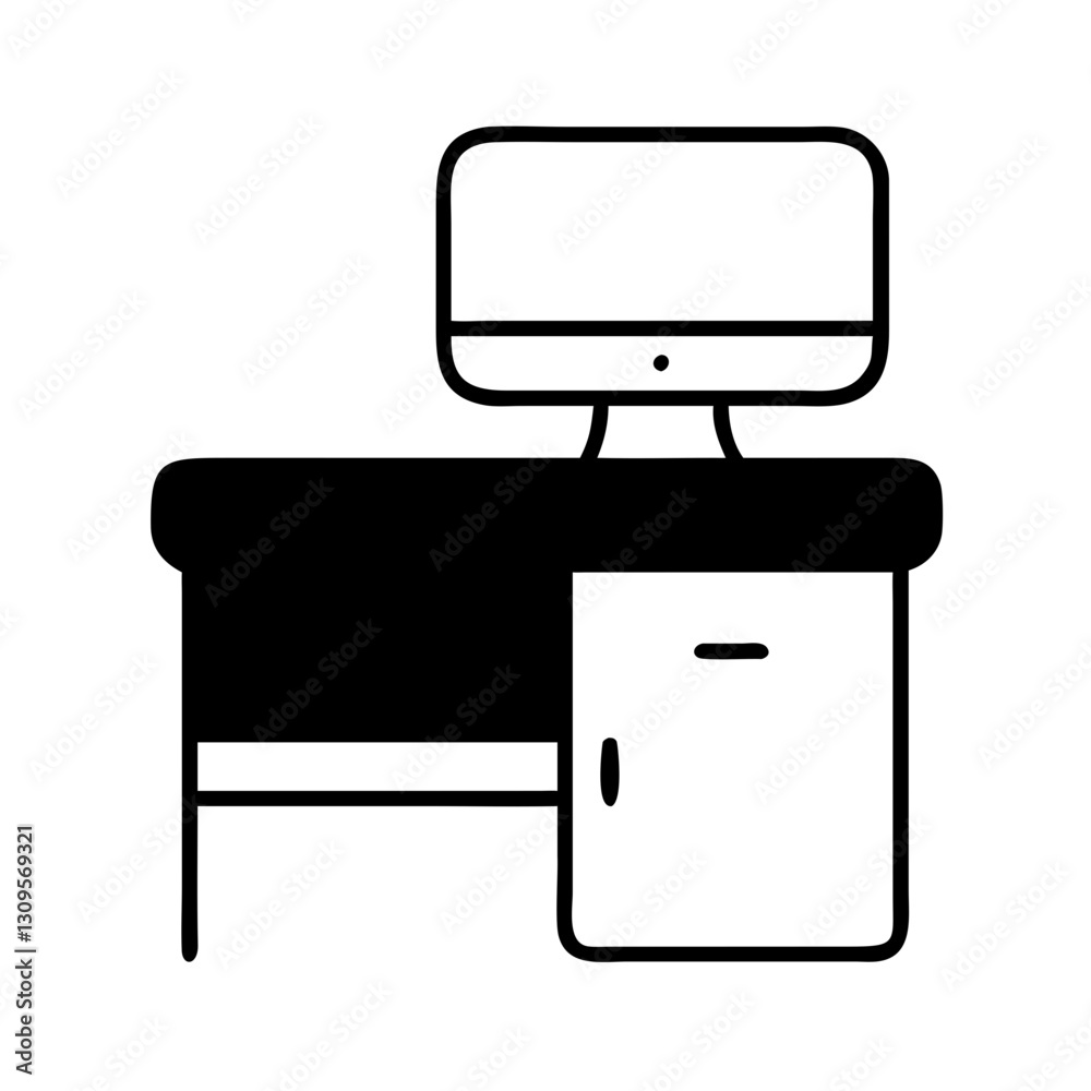 Office desk icon, workspace and organization concept Office desk icon, workspace and organization concept