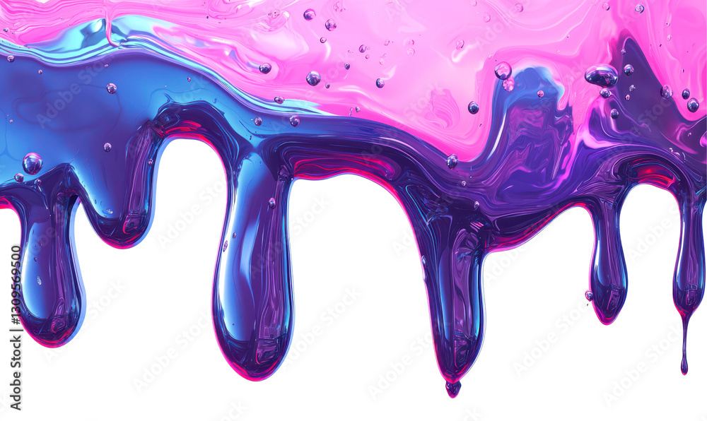 Naklejka premium Colorful Neon Liquid Dripping Paint Effect Isolate on Transparent Background, cutout, png