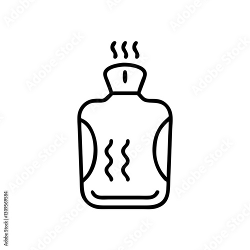 Hot water bottle icon, black and white, winter warmth concept