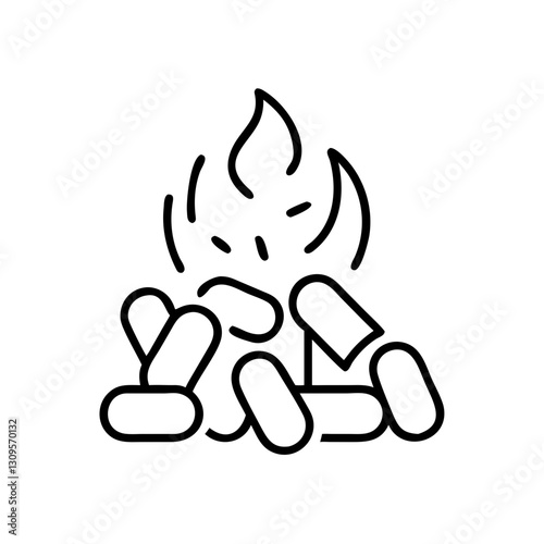 Wood pellets icon, black and white, biomass fuel and renewable heating