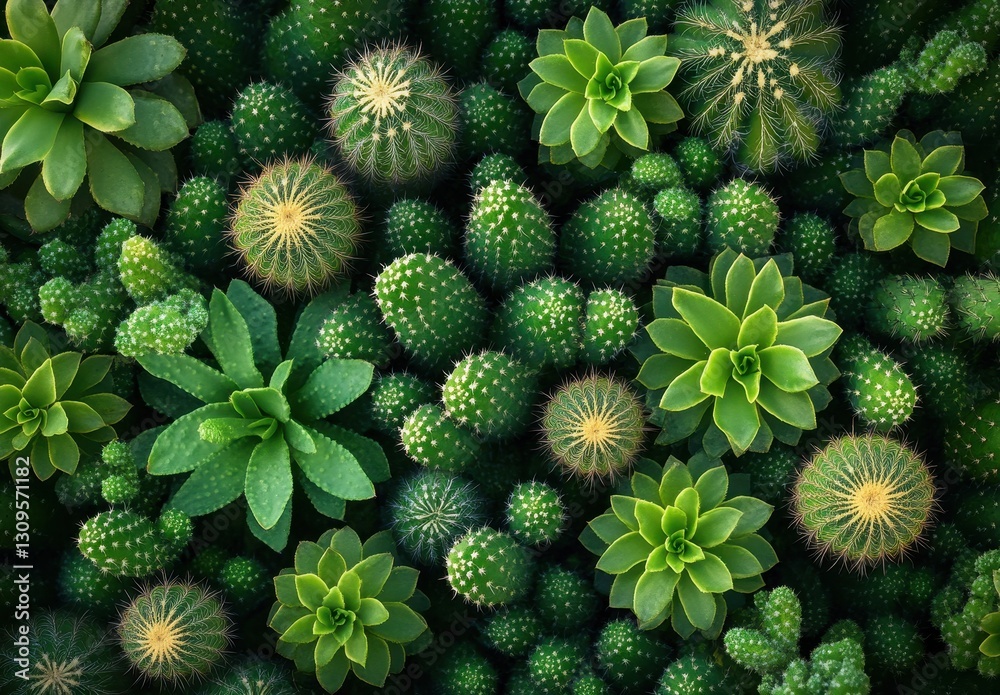 Fototapeta premium Lush Green Succulent and Cactus Garden Filled with Unique Textures and Shapes for Nature Lovers and Plant Enthusiasts