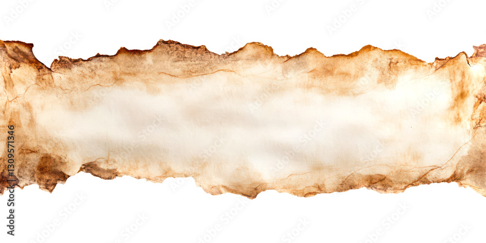 Fototapeta premium Aged Horizontal Parchment Paper with Light Brown Texture Isolate on Transparent Background, cutout, png