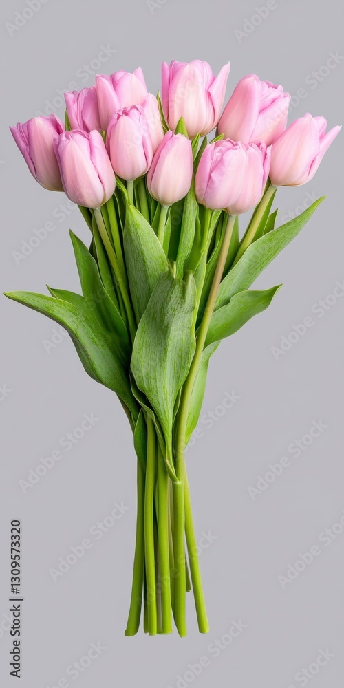Pastel Pink Tulip Bouquet on Grey Background Pastel Pink Tulip Bouquet on Grey Background