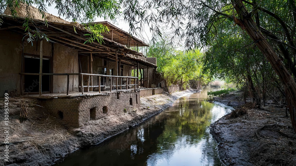 Explore traditional house by serene river architectural photography rustic charm natural beauty rural landscape Explore traditional house by serene river architectural photography rustic charm natural beauty rural landscape