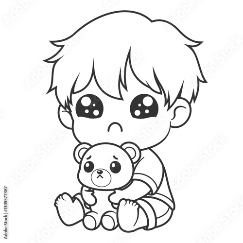 Little boy crying sadly, for coloring