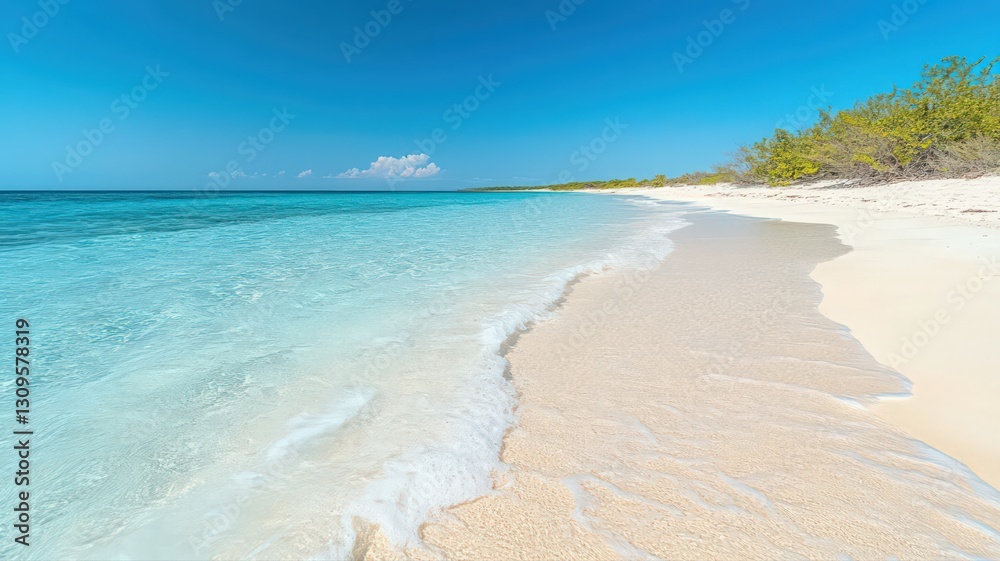 Pristine White Sand Beach with Turquoise Water and Palm Trees Pristine White Sand Beach with Turquoise Water and Palm Trees