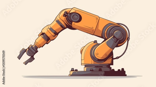 mechanical arm, Vector icon of an orange robotic arm, simple flat design with a white background and black outline, vector illustration, industrial robot in a factory production line for an advanced 