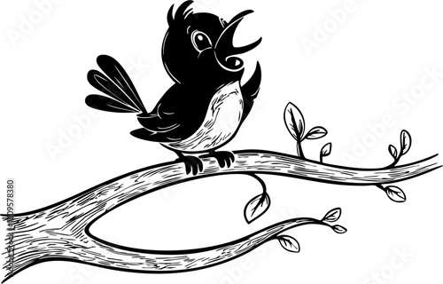 Bird singing on a branch nature scene illustrative spring environment close-up view wildlife concept for seo impact