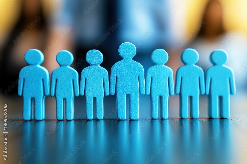 Group of Blue Figurines Representing Teamwork, Collaboration, and Unity in a Business Environment Group of Blue Figurines Representing Teamwork, Collaboration, and Unity in a Business Environment