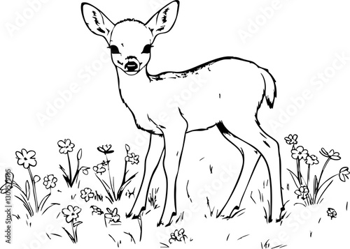 Fawn grazing among wildflowers in a serene meadow nature scene outdoor setting peaceful view wildlife photography