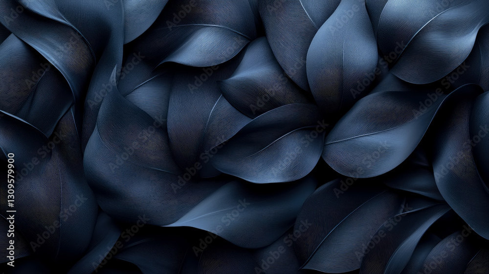 Obraz premium Elegant arrangement of dark blue simulated leaves, abstract nature print