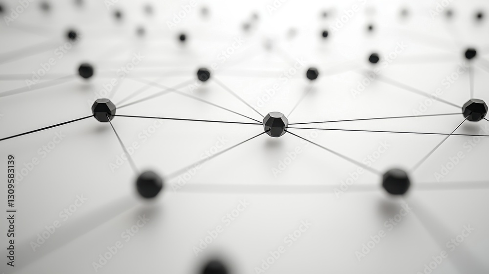 Connected Black Nodes Mesh Network. Shallow Depth of Field on White Surface Connected Black Nodes Mesh Network. Shallow Depth of Field on White Surface