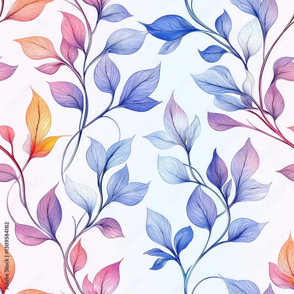Fototapeta premium Bold and vibrant seamless pattern featuring colorful leaves in soft hues on a light background