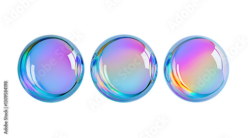 holographic soap bubbles iridescent 3d render icon isolated on transparent background cutout