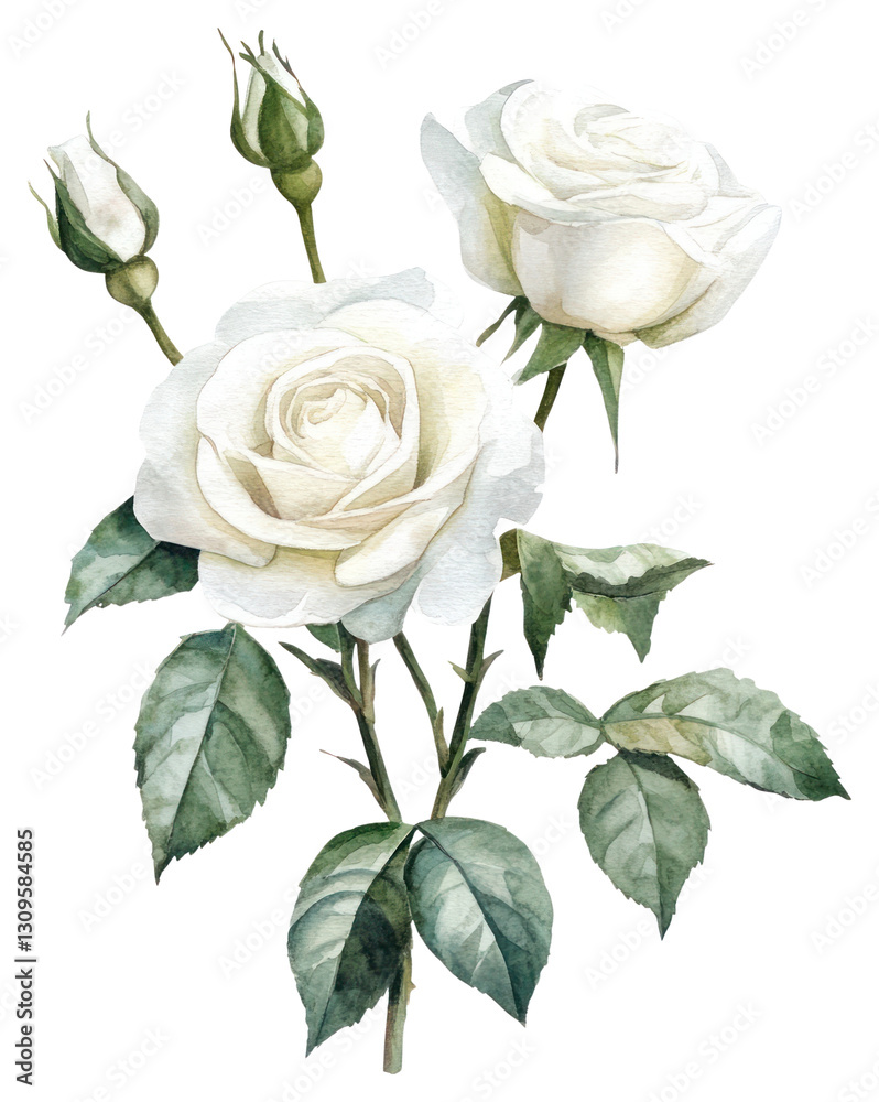Fototapeta premium PNG White roses illustration watercolor flower.