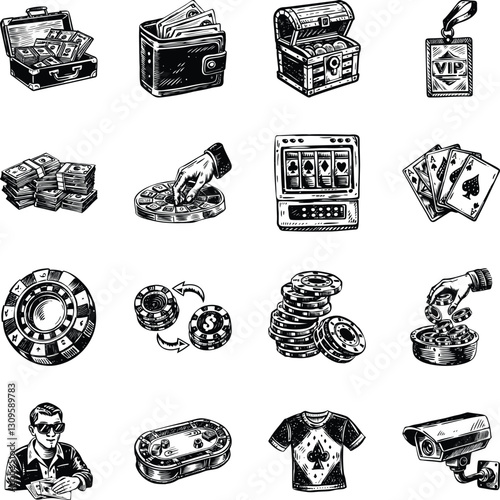 Collection of Vintage Casino and Betting Illustrations

