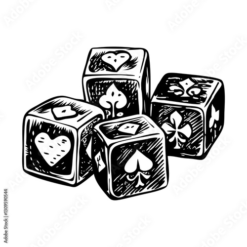 Casino game dices, vintage style vector illustration