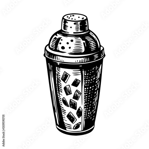 Vintage vector illustration showing a cocktail shaker
