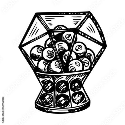 Lottery draw gaming machine, vintage illustration
