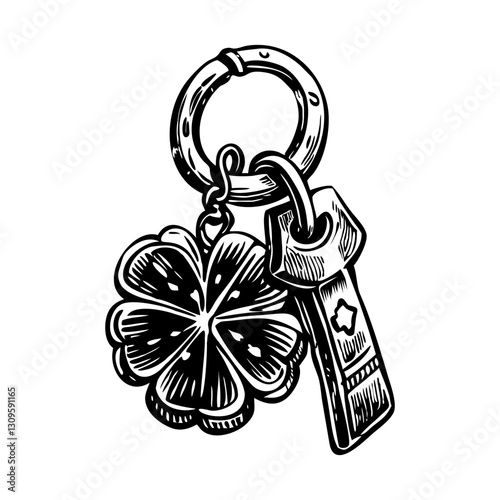 A vintage illustration of lucky charm keychain