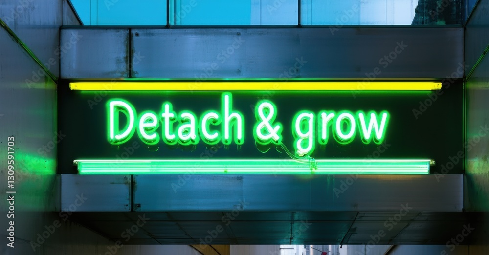 Neon sign detach grow cyber emerald radiant yellow glowing futuristic glass bridge casting reflections sleek metallic surfaces Neon sign detach grow cyber emerald radiant yellow glowing futuristic glass bridge casting reflections sleek metallic surfaces