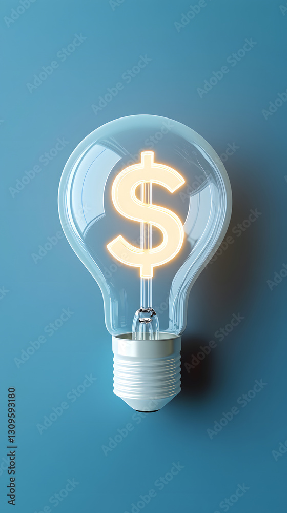 A glowing white light bulb with a dollar sign on it against a blue background
A glowing white light bulb with a dollar sign on it against a blue background