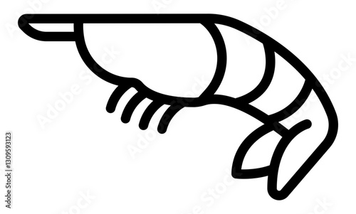 icon of a shrimp with segmented body curved legs and a pointed tail.