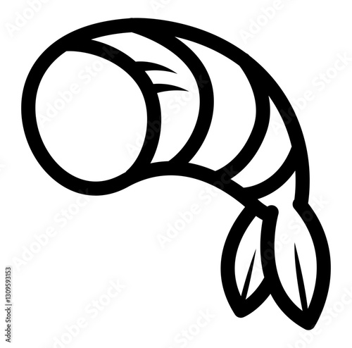 icon a peeled shrimp featuring a curved segmented body with a smooth texture and a visible tail.