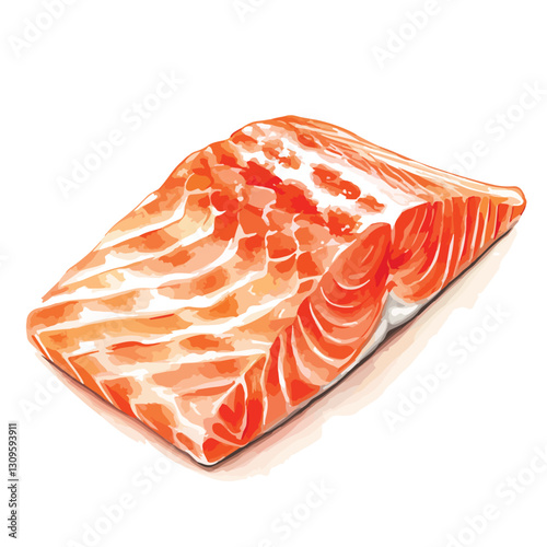 Fresh Raw Salmon Fillet Watercolor Illustration Isolated on White Background