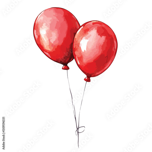 Vibrant Red Balloons Watercolor Isolated Cutout for Graphic Design Projects