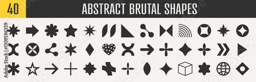 Abstract brutal shapes geometric. Memphis design, retro elements for web, vintage, advertisement, commercial banner, poster, leaflet, billboard, sale. Collection trendy halftone.