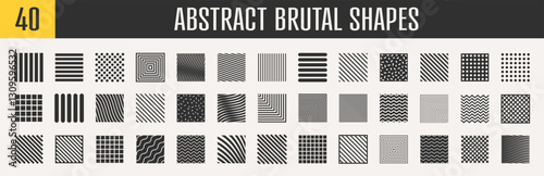 Abstract brutal shapes geometric. Memphis design, retro elements for web, vintage, advertisement, commercial banner, poster, leaflet, billboard, sale. Collection trendy halftone.