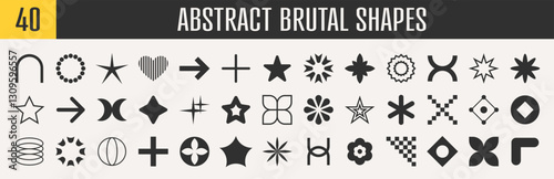Abstract brutal shapes geometric. Memphis design, retro elements for web, vintage, advertisement, commercial banner, poster, leaflet, billboard, sale. Collection trendy halftone.