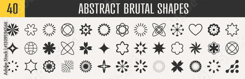 Abstract brutal shapes geometric. Memphis design, retro elements for web, vintage, advertisement, commercial banner, poster, leaflet, billboard, sale. Collection trendy halftone.