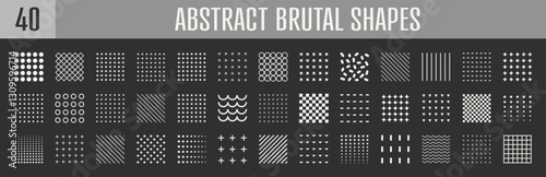 Abstract brutal shapes geometric. Memphis design, retro elements for web, vintage, advertisement, commercial banner, poster, leaflet, billboard, sale. Collection trendy halftone.