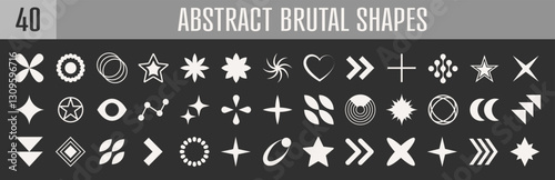 Abstract brutal shapes geometric. Memphis design, retro elements for web, vintage, advertisement, commercial banner, poster, leaflet, billboard, sale. Collection trendy halftone.