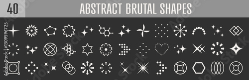 Abstract brutal shapes geometric. Memphis design, retro elements for web, vintage, advertisement, commercial banner, poster, leaflet, billboard, sale. Collection trendy halftone.