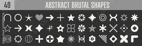 Abstract brutal shapes geometric. Memphis design, retro elements for web, vintage, advertisement, commercial banner, poster, leaflet, billboard, sale. Collection trendy halftone.