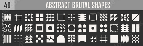 Abstract brutal shapes geometric. Memphis design, retro elements for web, vintage, advertisement, commercial banner, poster, leaflet, billboard, sale. Collection trendy halftone.