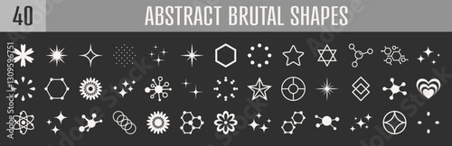 Abstract brutal shapes geometric. Memphis design, retro elements for web, vintage, advertisement, commercial banner, poster, leaflet, billboard, sale. Collection trendy halftone.