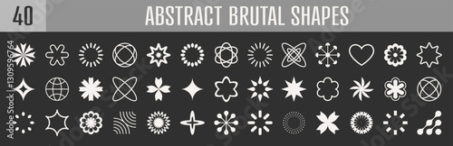 Abstract brutal shapes geometric. Memphis design, retro elements for web, vintage, advertisement, commercial banner, poster, leaflet, billboard, sale. Collection trendy halftone.