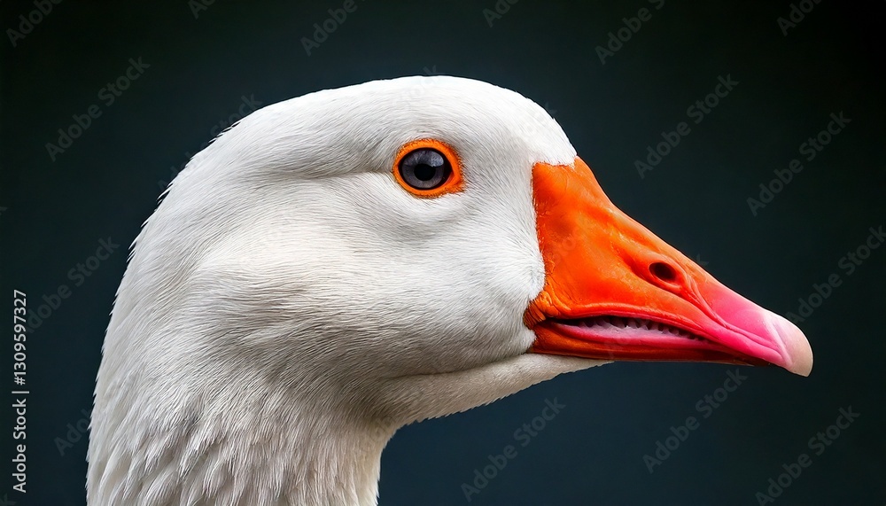 Close up photo of red beaked white goose Close up photo of red beaked white goose