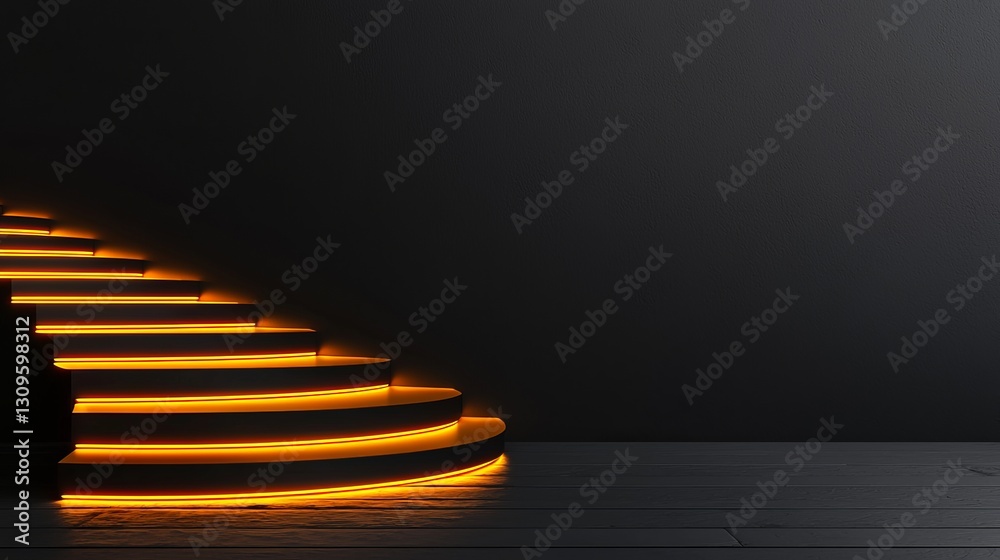 Obraz premium Illuminated Curved Staircase in Dark Room