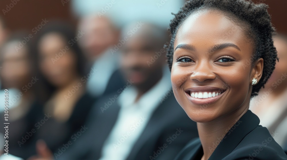 Fototapeta premium A professional woman smiles with confidence at the camera