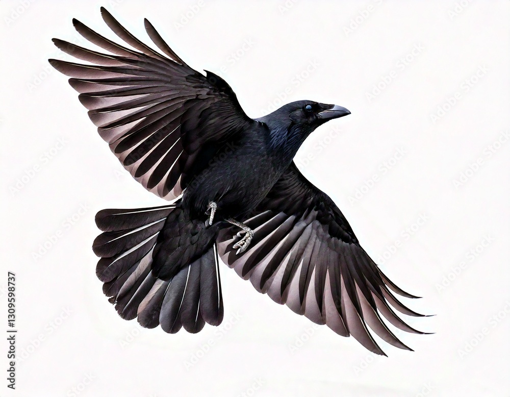 Obraz premium Crow flying on white background