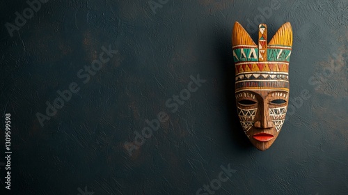 Discovering a Rustic Wooden Mask with Tribal Carvings Art Studio Decorative Art Indoor Close-Up Cultural Heritage photo