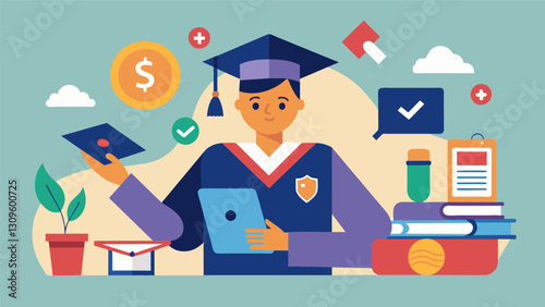 In a creative twist one graduate uses their social media presence and artistic skills to create sponsored content and receives payments towards their. Vector illustration