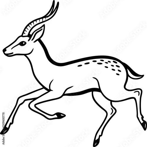 Wallpaper Mural Running antelope illustration black and white line art of a leaping gazelle with curved horns Torontodigital.ca